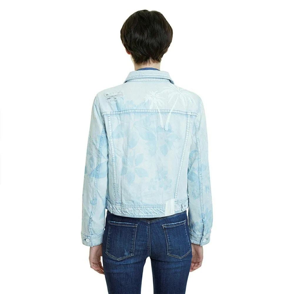 DESIGUAL NWT $159 Whaii Demin Distressed Tropical Print Jacket US Size 2 - Picture 3 of 15